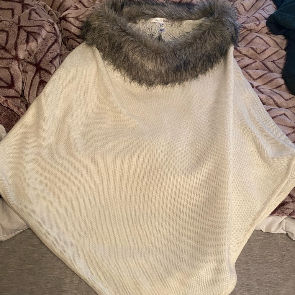 White House Black Market Faux Fur Winter Poncho